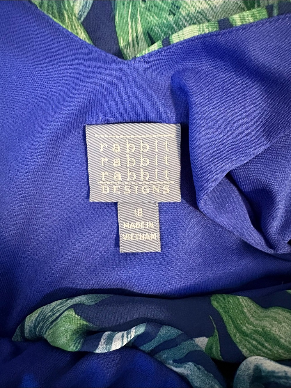 Rabbit Rabbit Rabbit Tropical Leaf Handkerchief Hem Dress Medium Blue Green - Picture 5 of 8